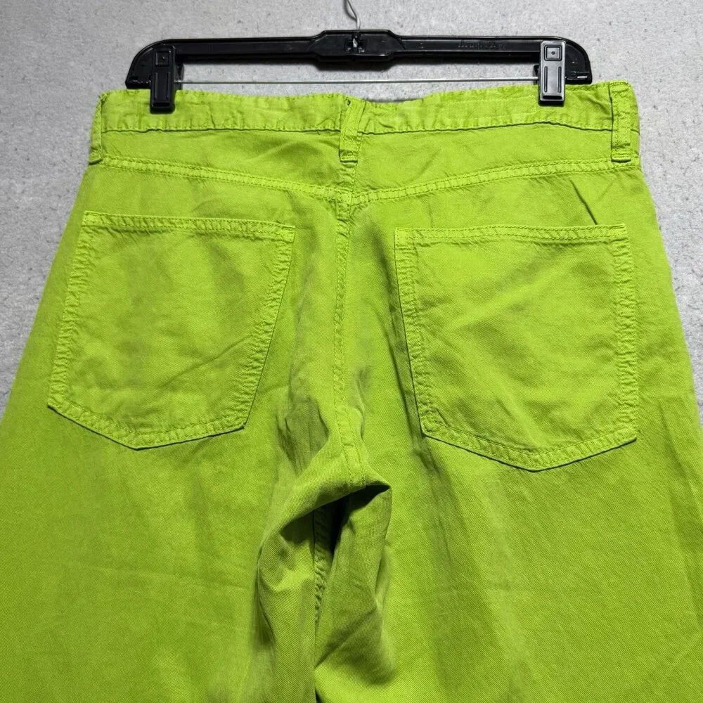 Zara Pants Women’s Size 6 Lime Green Mid-Rise Full Length Wide Leg Linen Blend